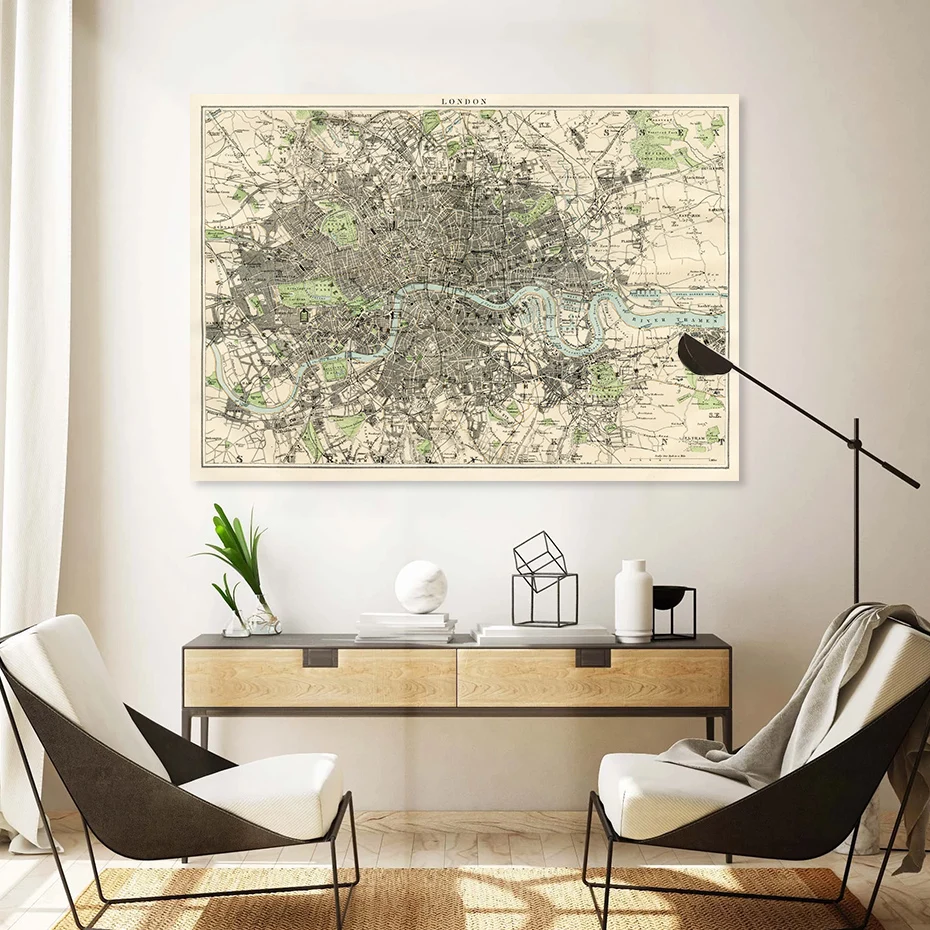 Vintage New York London Paris Cities Maps Canvas Painting Prints Wall Art Poster Picture for Living Room Home Interior Decor