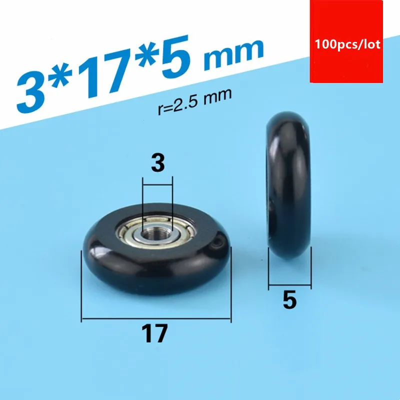 

100pcs spherical arc Plastic coated bearing 623ZZ 3*17*5mm POM nylon sphere arc cam pulley roller wheel bore 3mm diameter 17mm