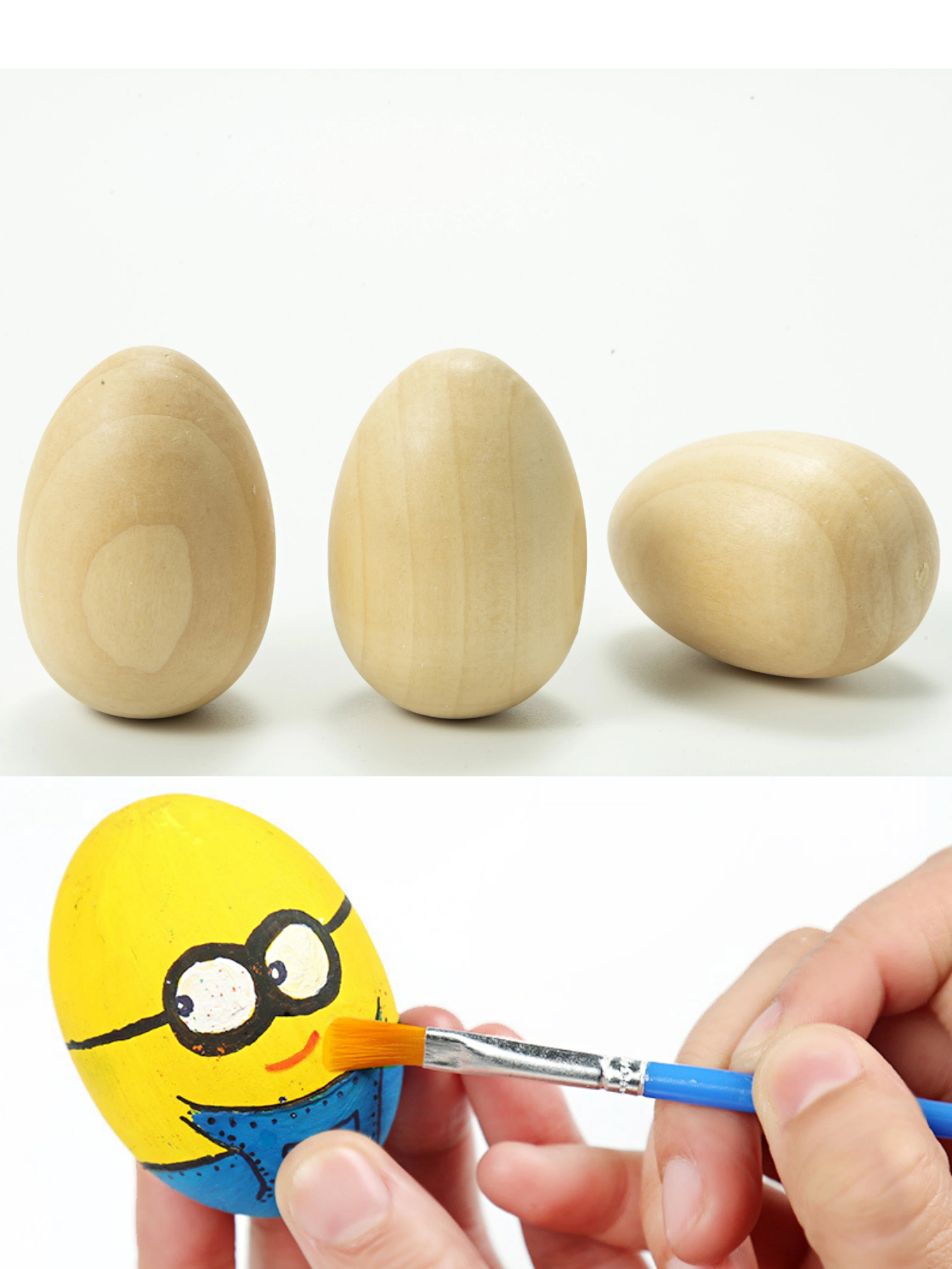 Natural Unfinished Wood Simulation Eggs Manual Graffiti Painted Exercise DIY Creative Easter Egg Children Early Educational Toy