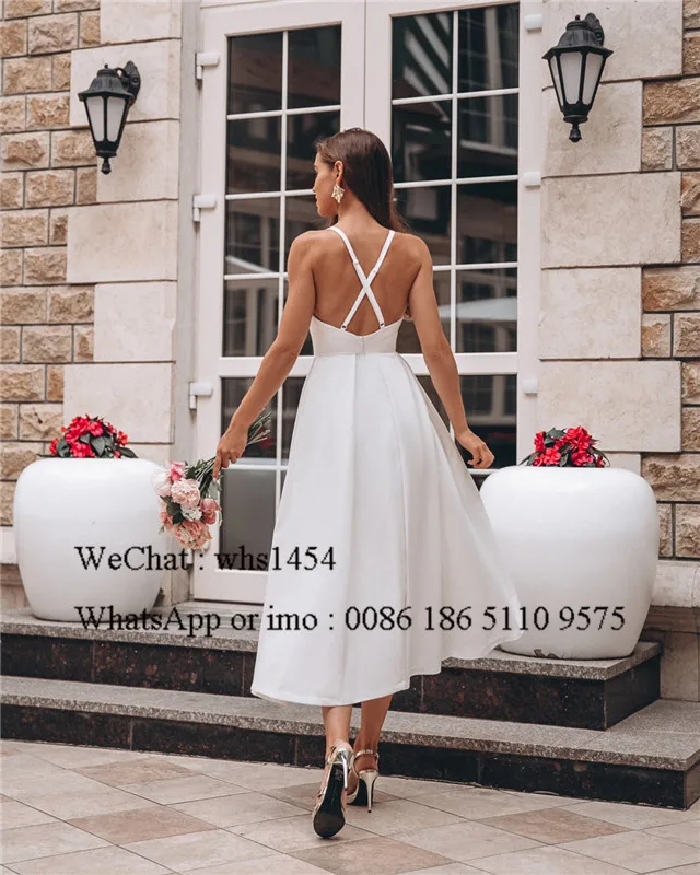 Mbcullyd Short Tea Length Wedding Dress 2023 Backless A-line Bohemia Dress Bridal Formal Cheap Under 100 Vestido De Noiva