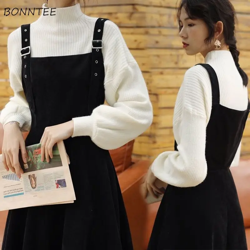 Sleeveless Dress Women Black Vintage Classic Aesthetic Popular Trendy Ulzzang Student Solid Design Corduroy High Quality Elegant