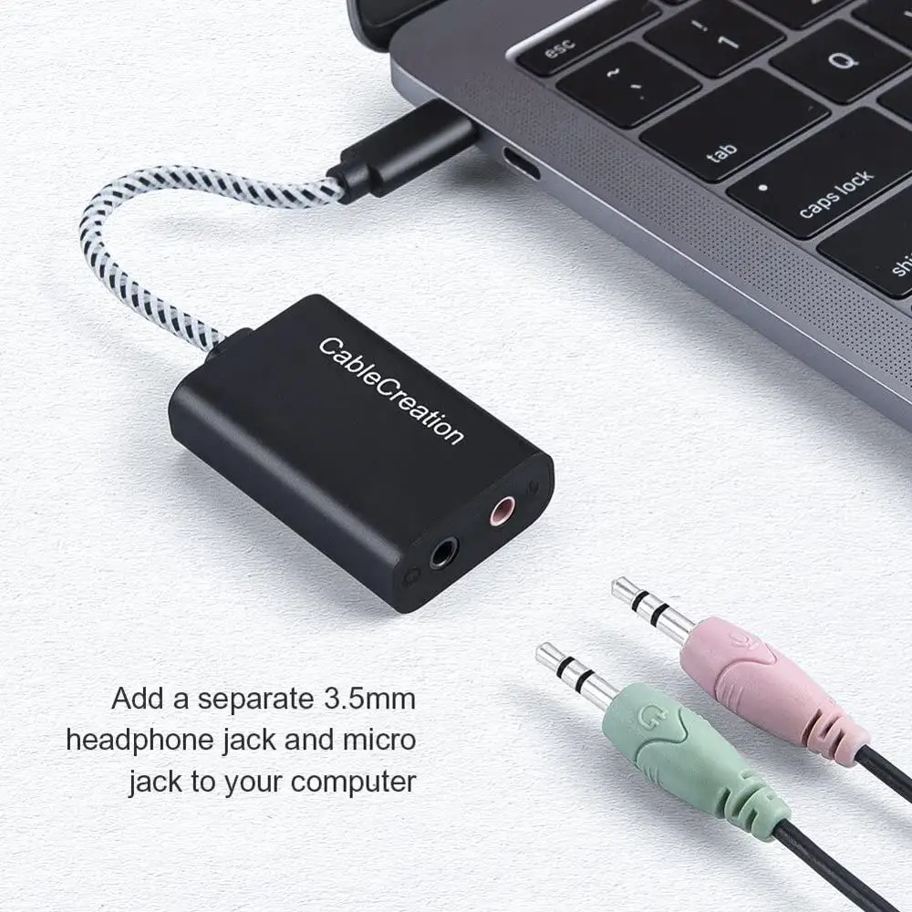 USB-C ميكروفون محول ، Type-C خارجي ستيريو كارت الصوت مع 3.5 مللي متر الصوت جاك متوافق مع ويندوز ، برو 2020 ، التوصيل والتشغيل