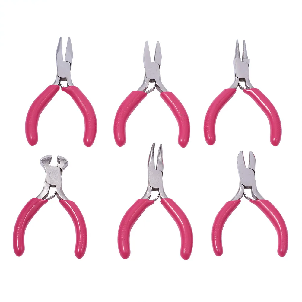 Pandahall DIY Jewelry Tool Sets Ferronickel Round Nose Pliers Flat Nose Pliers and Side-Cutting Pliers Pink Red & Black Color