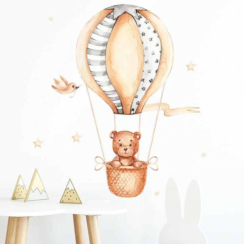 Little Bear Hot Air Balloon Wall Stickers Kids Room Home Decoration Living Room Baby Bedroom Cartoon Wallpaper Nursery Sticker