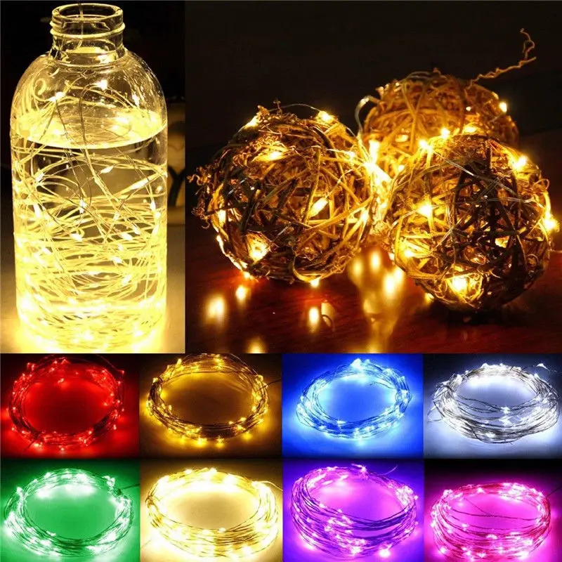 Cadena de luces LED de alambre de cobre, iluminación de vacaciones, hadas para guirnalda de árbol de Navidad, decoración de fiesta de boda, 1M, 2M,