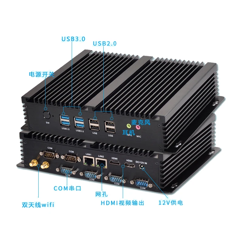 Fanless Industrial Mini PC Core i7 4500U i5 4200U i3 5005U Window 10 Linux 6xRS232 Dual NIC 2xHD 4G LTE WiFi 8xUSB