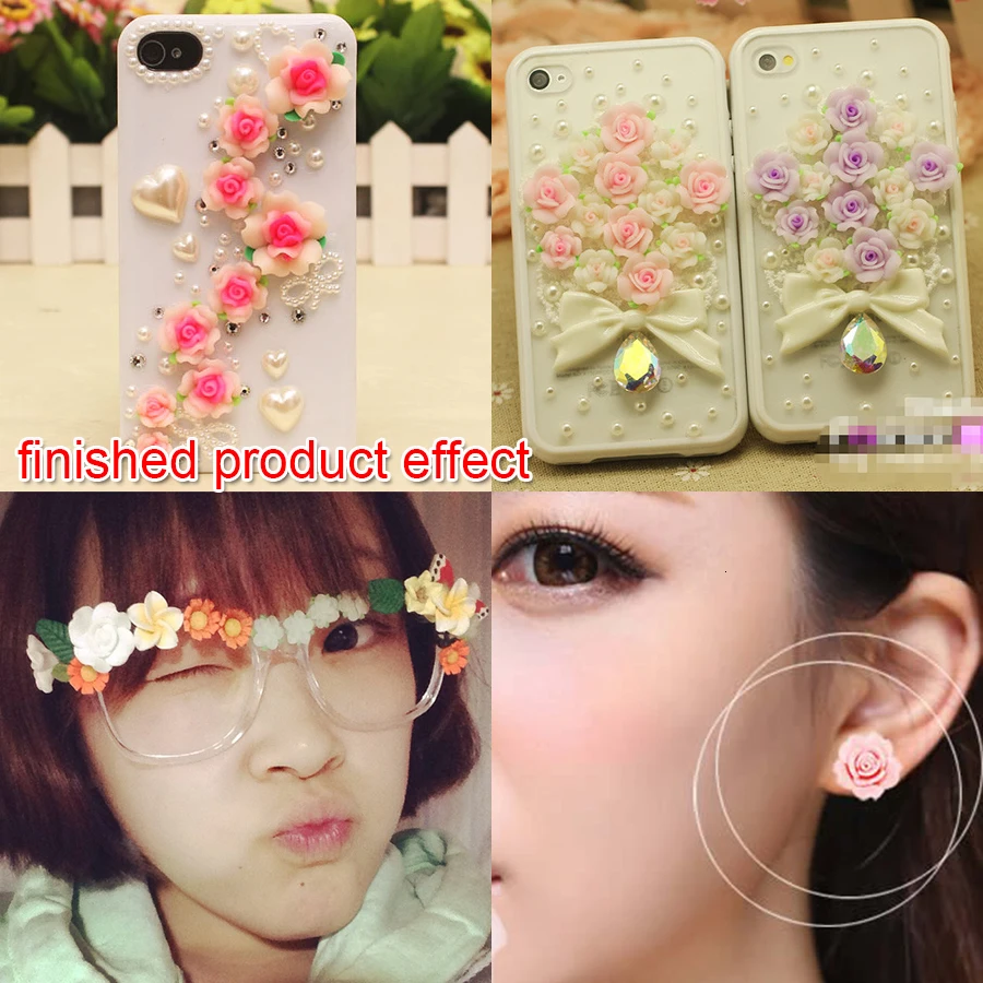 50 teile/los 15mm Bunte Nette Polymerclay Flatback Rose Blume Perlen Gemischt Für Diy Handwerk Schmuck Zeug Dekoration Zubehör – Detail 18