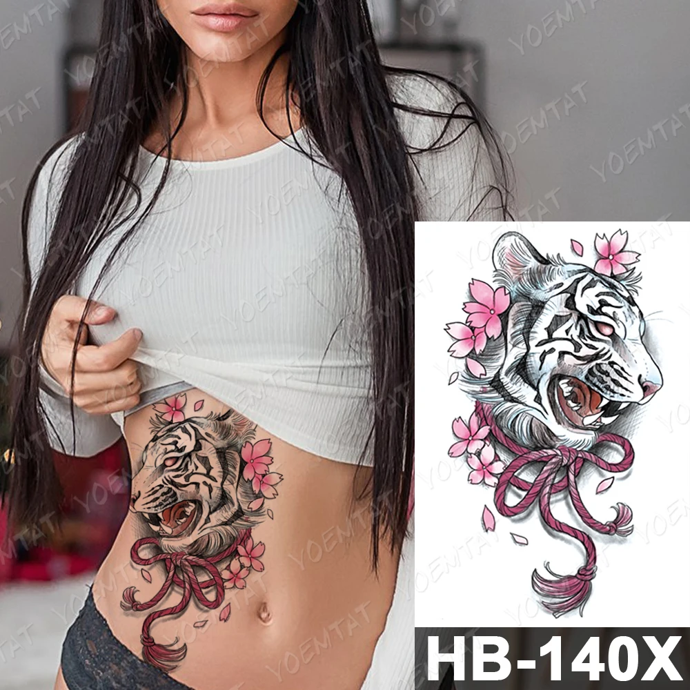 Waterproof Temporary Tattoo Sticker Tiger Sakura Circus Flash Tattoos Dark Snake Jewelry Lace Cat Body Art Arm Fake Tatoo Women