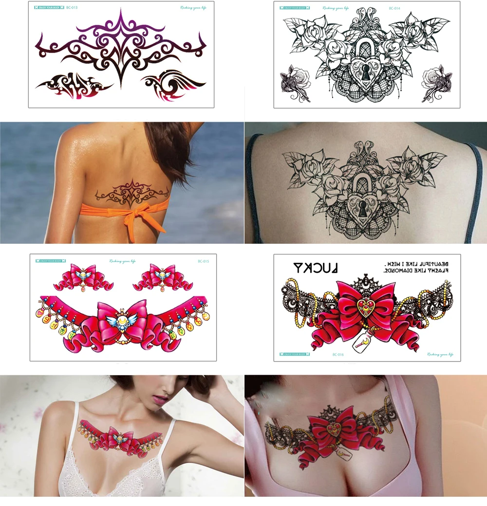 Tatouages sexy pour le bas du dos de la poitrine pour les femmes, papier de tatouage temporaire de fleur, autocollants de tatouage imperméables