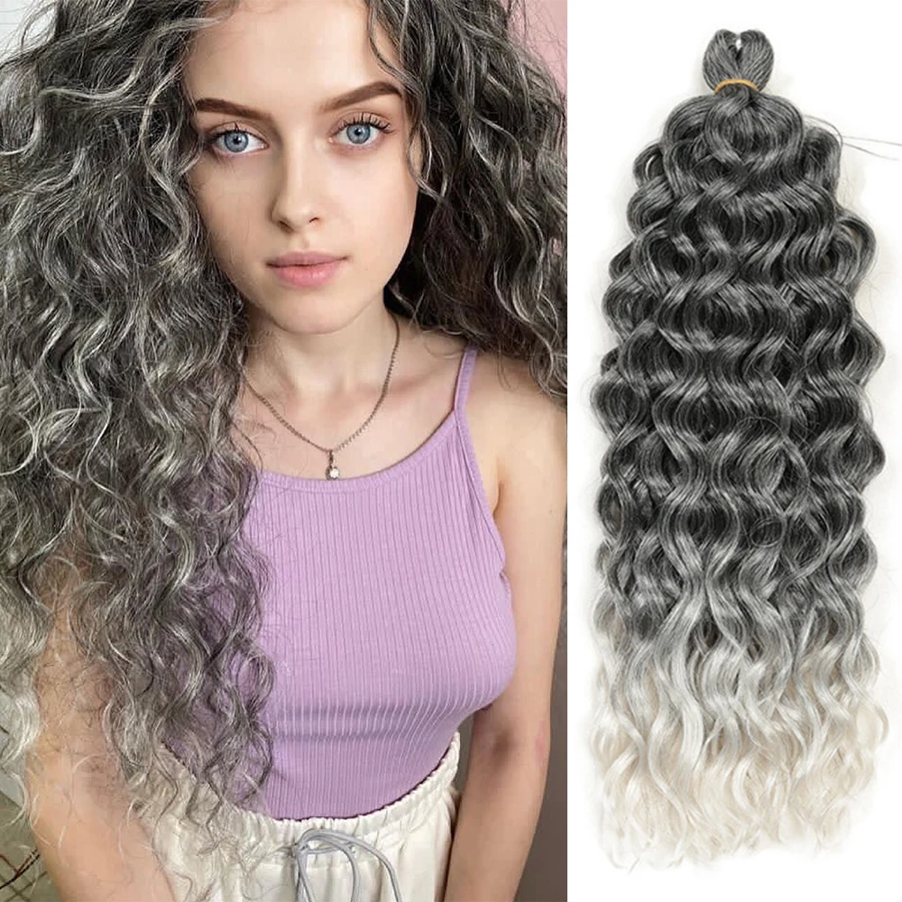 Alibaby Synthetic Deep Wave Crochet Braiding Hair 18 Inch Soft Afro Curls Water Wave Hair Extensions For Women