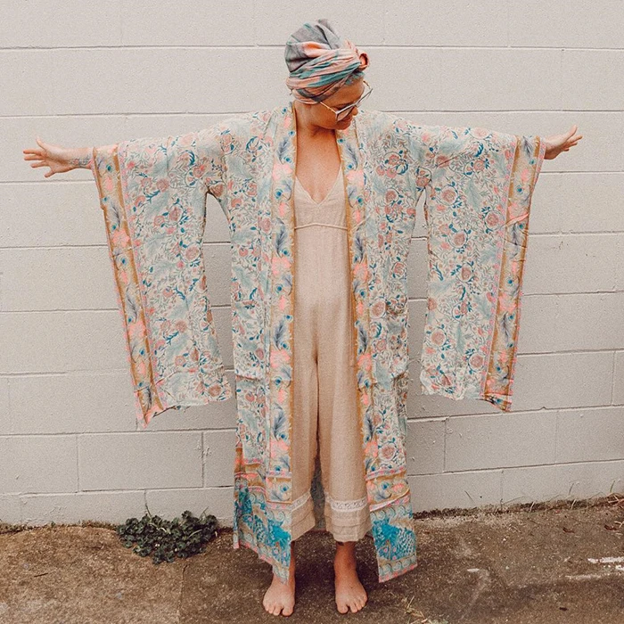 AYUALIN women boho Wrapped dresses rayon floral print kimono sleeve beach wear summer dresses loose long women dresses Vestido