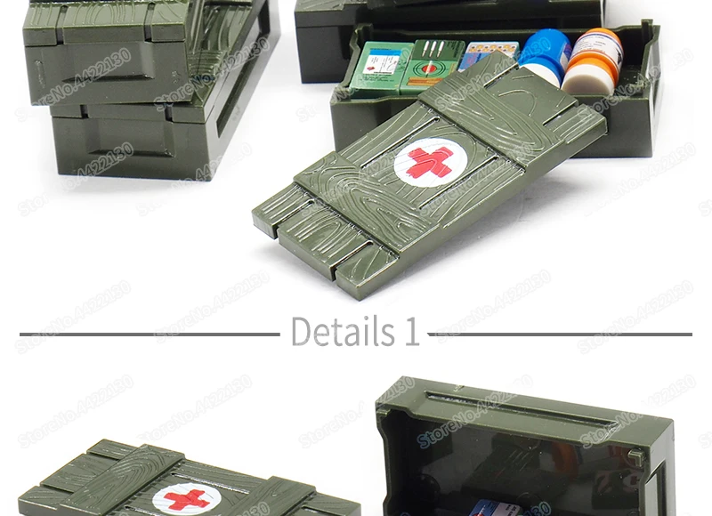 Ensamblaje de bloques de construcción de caja de suministro del ejército frontal, figuras de guerra militares Moc, equipo médico Boxe, modelo para