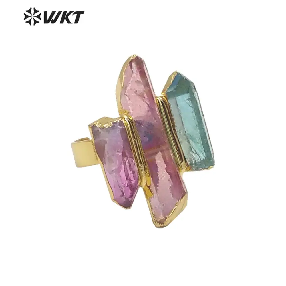 WT-R302 Wholesale High Quality Exclusive Custom Aura Quartz Ring Electroplated With Adjustable Size Fashion For Women Jewelry