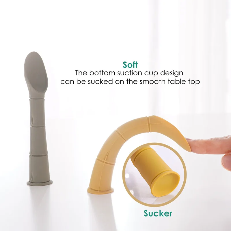 Baby Soft Silicone Spoon Feeding Accessories Spoon Silicone Tableware New design bamboo shape Teething Infant Chewing Toy