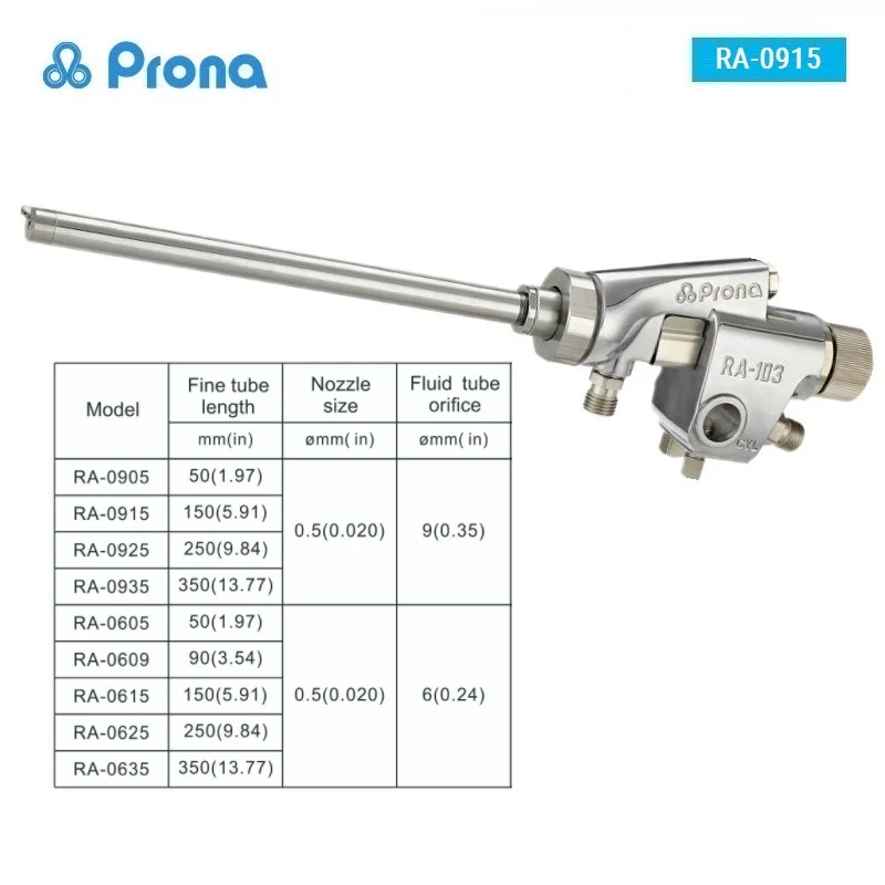 Prona RA-0609/0915 Slim Inner-wall Spray Gun Pneumatic Tools Painting Pistol WA-0609/0915 Tube Paint Internal Surface