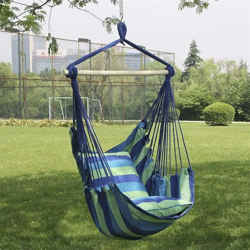 Outdoor Hammock Swing Thicken Chair Garden Hanging Swing Chair Relaxation Canvas Swing Travel Camping Lazy Chair With 2 Pillow