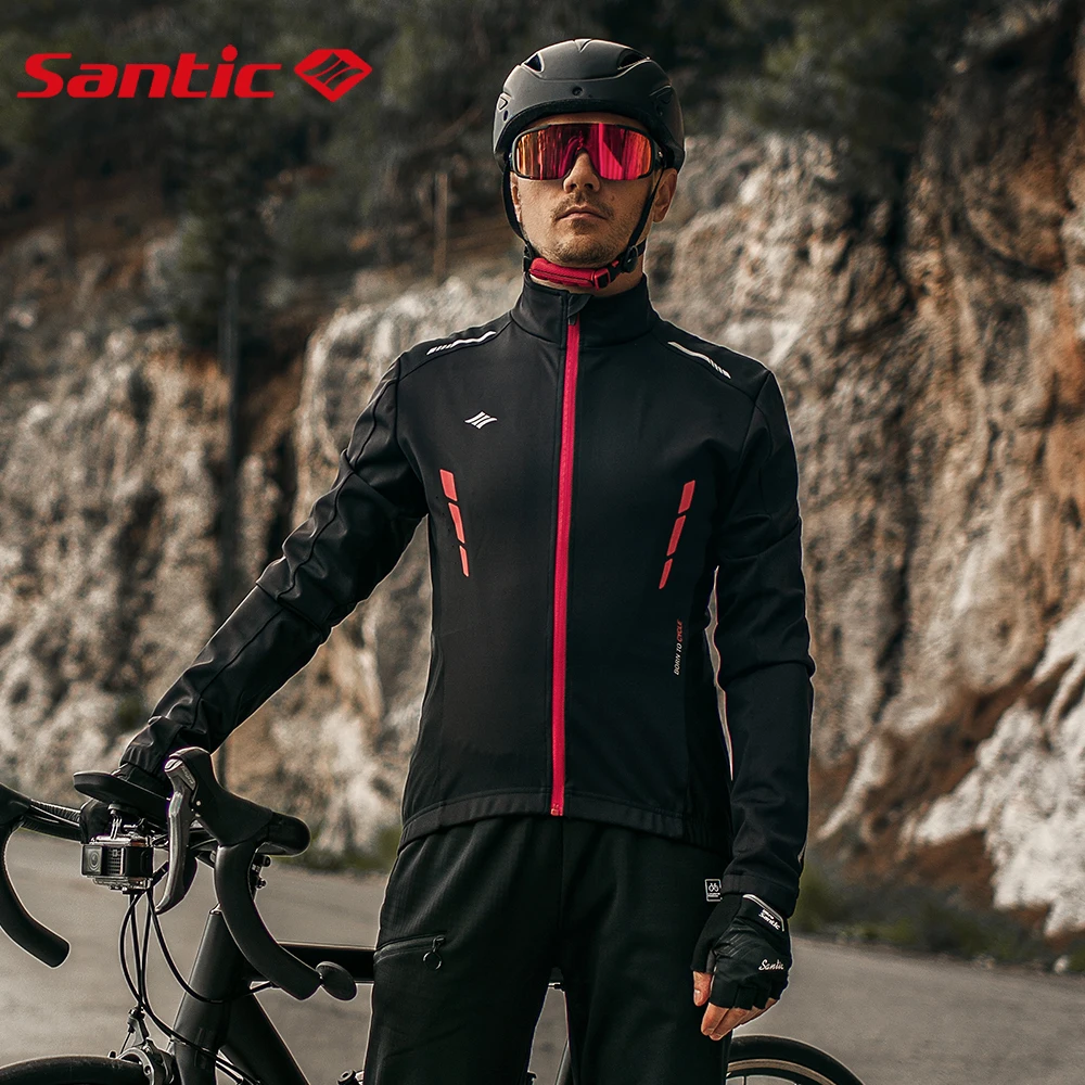 Santic Winter Cycling Jackets for Men Fleece Thermal Reflective MTB Coat Bike Windproof Jersey Keep Warm Breathable Windbreaker