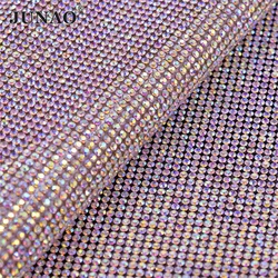 JUNAO 24*40cm Hotfix Crystal AB Glass Rhinestones Mesh Trim Crystal Fabric Sheet Strass Appliques Band For DIY Jewelry Dress