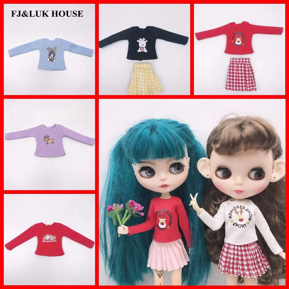 

Новая одежда blyth, модная футболка с мультяшным принтом, Рождественская длинная футболка для blyth,licca,momoko, аксессуары для кукол 1/6
