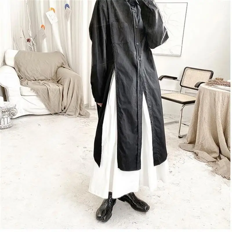 Ladies Long Sleeve Dress Spring And Summer New Style Personality Slit Fashion Popular Design Leisure Loose Large Size Skirt