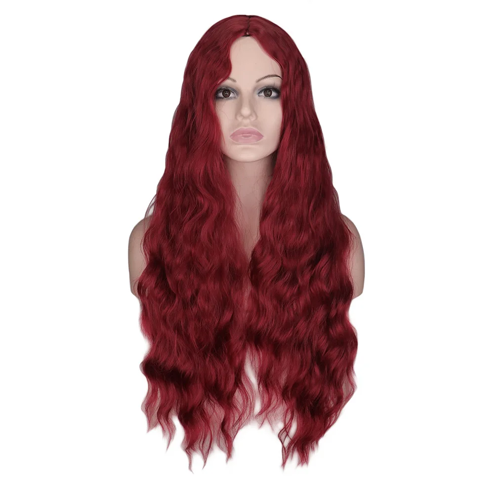 WHIMSICAL W Long Wavy Black Wigs Red Wave Synthetic Wig for Women Natural Middle Part Heat Resistant Breathable Hair