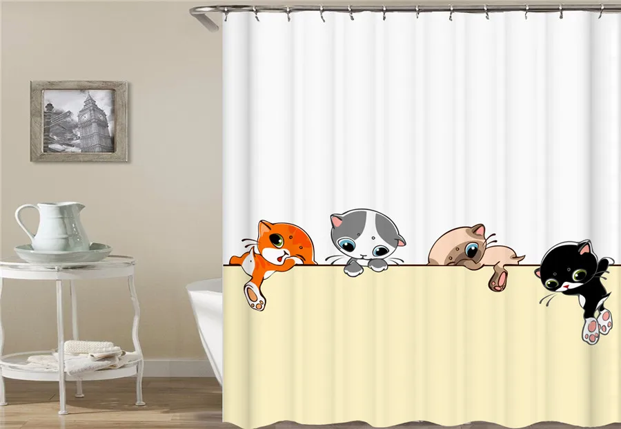 Cat Shower Curtains Bathroom Shower Curtain Cute 3D Fabric Shower Curtain with Hooks Funny Waterproof Shower Curtain or Mat