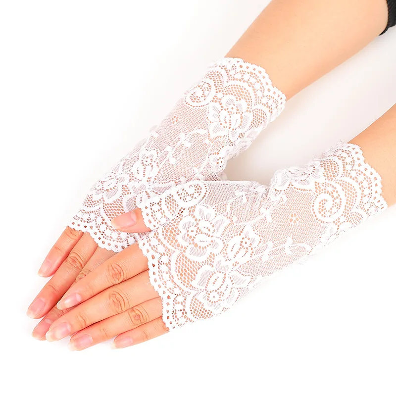 Women\'s Sun-Protection Lace Half Finger Thin Fingerless Gloves