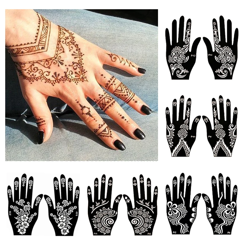 Temporary Tattoo Stencil Hand Henna DIY Body Art Sticker Template Wedding Tool Professional India Fashion Decal Flower Stencil