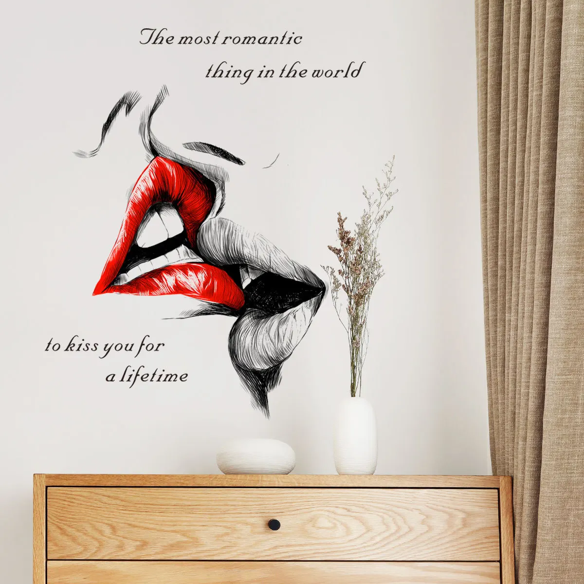 2024 Kiss English Classic Advertising Wall Stickers for Living Room, Bedroom， Lip Red Lover Room Art Decor, Wholes