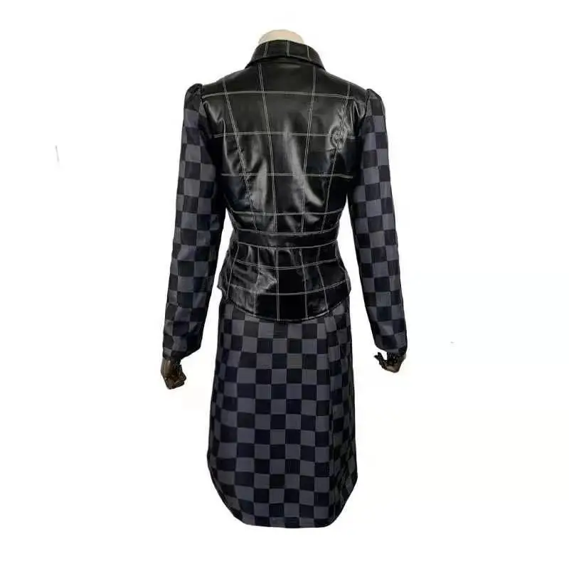 Fashion Demon Cosplay For Adult Leather Coat Skirt Gloves Black Slim Plaid Jacket Woman Elegant Dress Suits Movie Costumes