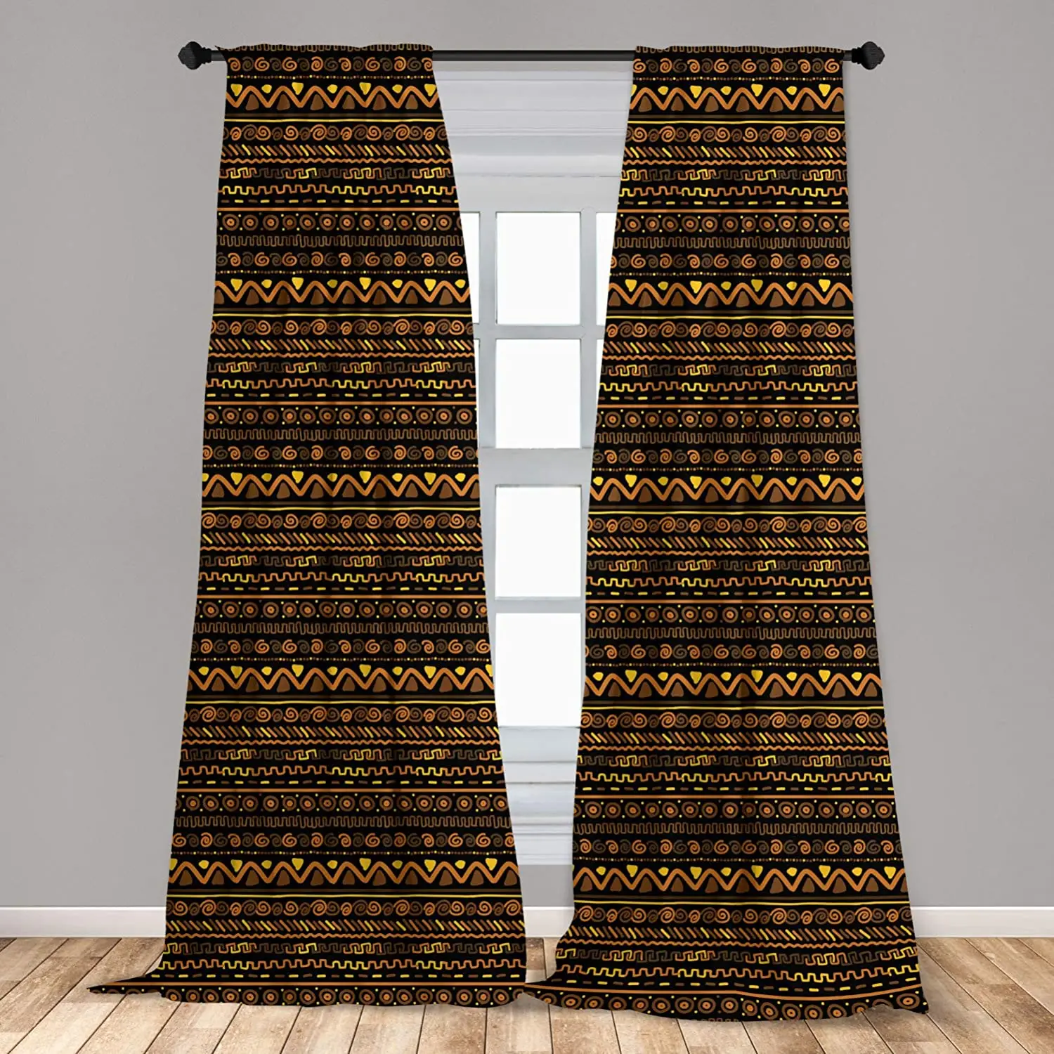 

African Window Curtains Chevron Zigzag Circles and Spirals Timeless Vintage Art Oriental Doodle Lightweight Decorative