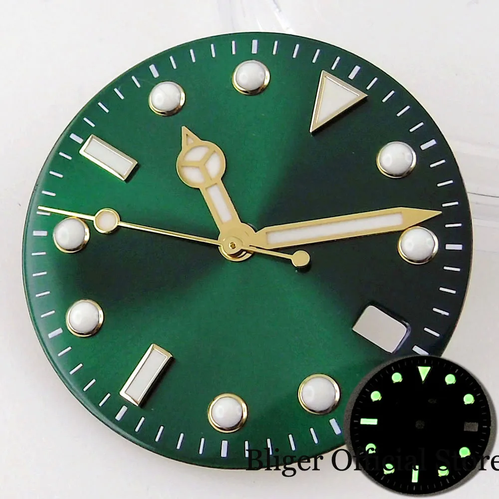 BLIGER  28.5mm Green Watch Dial Gold Edge Index fit ETA 2824 2836 PT5000 MIYOTA 8215 821A 8205 DG MINGZHU 2813 NH35A NH36A