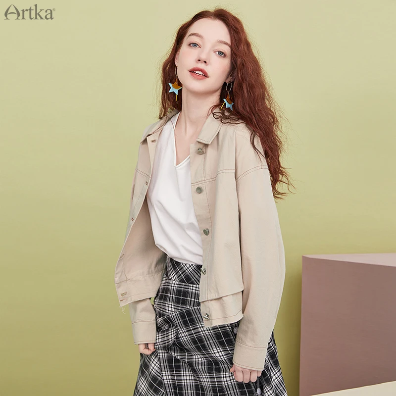 ARTKA 2020 Early Autumn New Women Jacket Fashion Casual Single-breasted Jacket Coat Loose Turn-down Collar Outwear WA25003Q