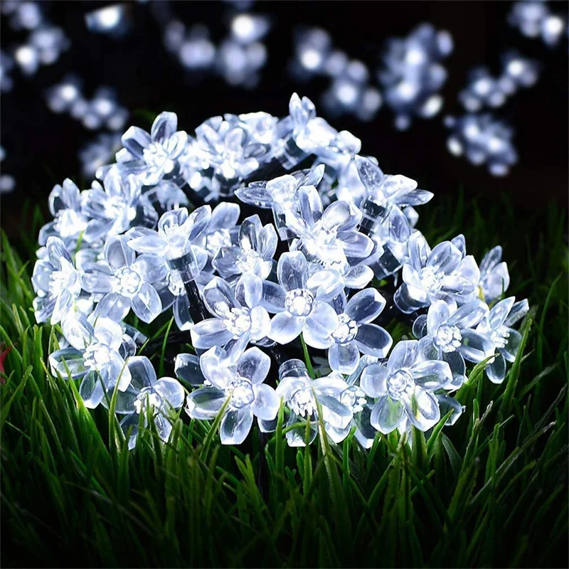 Solar Flower String Lights Outdoor Waterproof Cherry Blossom String Light 8 Modes Solar Fairy Light for Patio Garden Party Decor