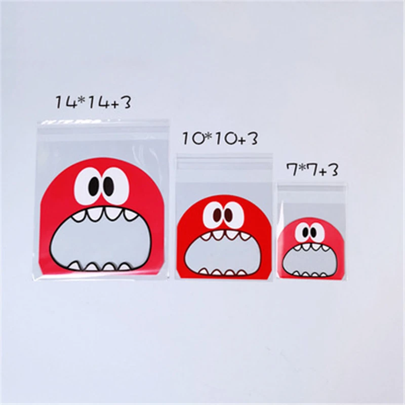 100Pcs Cute Big Teech Mouth Monster Plastic Bag Wedding Birthday Cookie Candy Gift Packaging Bags OPP Self Adhesive Party Favors