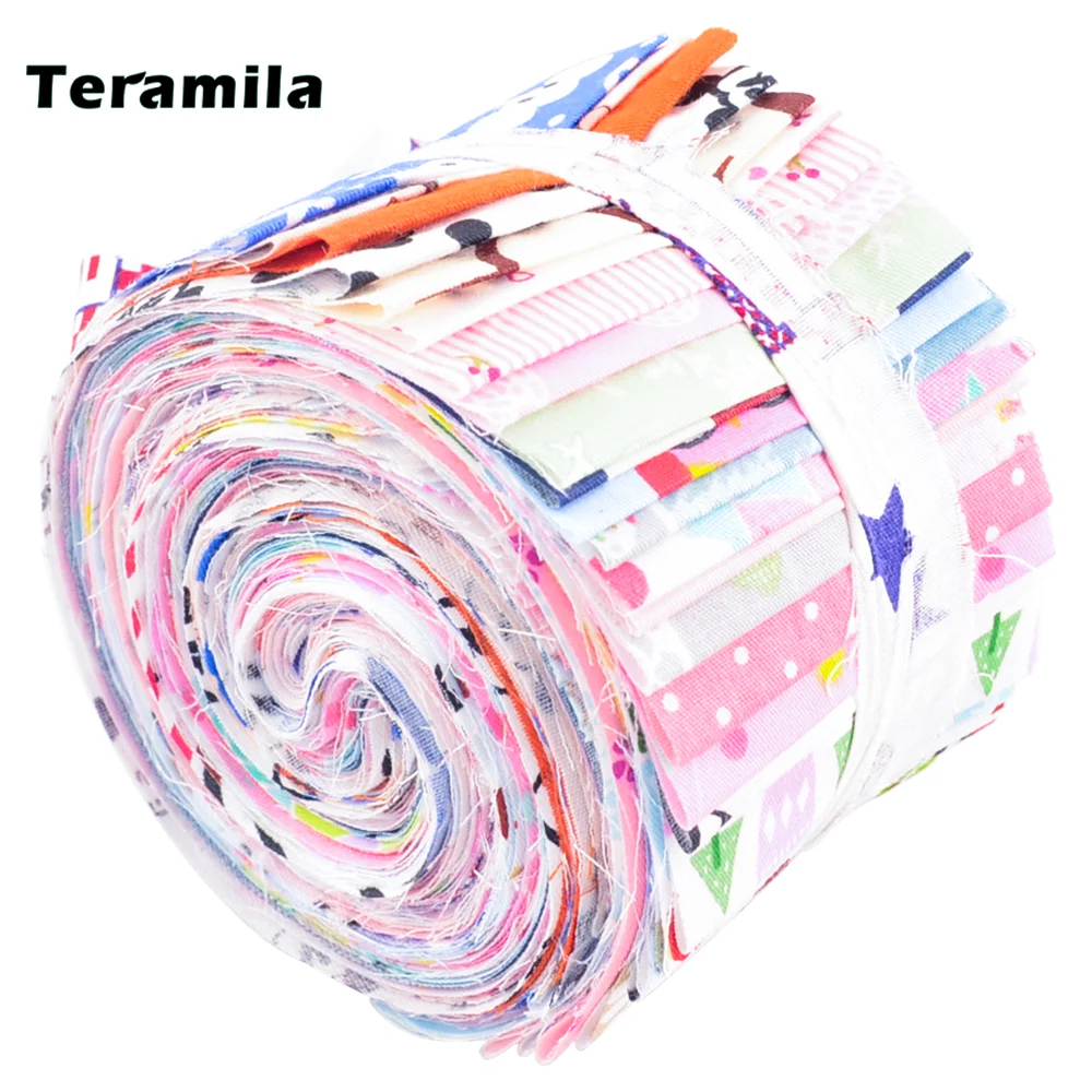 Teramila 40PCS-60PCS/Packs Jelly Roll Cotton Fabric for Sewing Quilting Strips Patchwork Needwork Handmade DIY Crafts 6x100cm