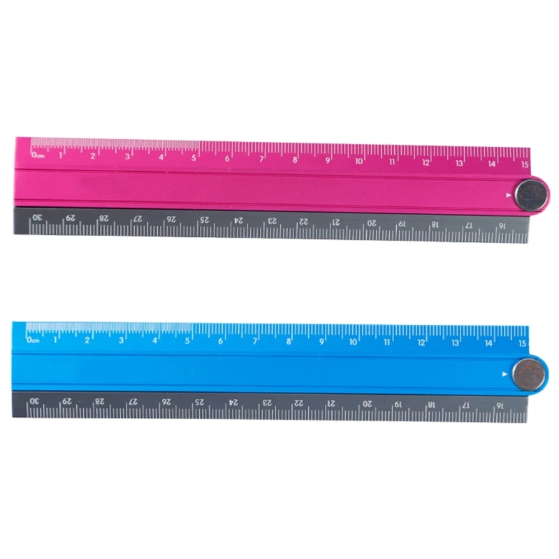 K1KA Aluminum Alloy Foldable Ruler Simple Folding Metal Stationery Rule Measuirng Tool Blue & Black Purple & Black 30cm