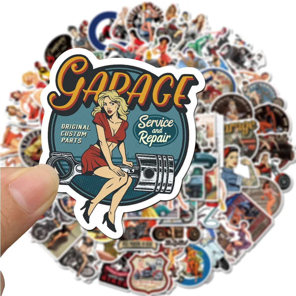 10/30/50/100pcs Retro Poster Motorcycle Girl Sticker for Laptop Motorcycle Skateboard Luggage Vintage Decal Toy Stickers Packs