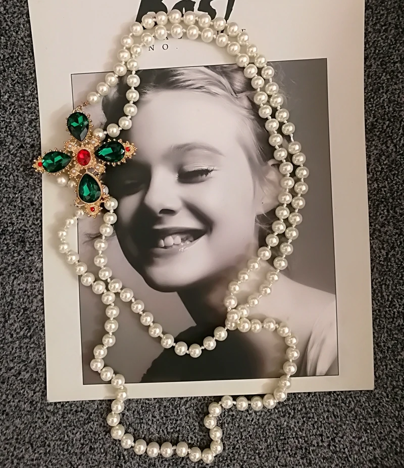 

Корейская большая цепочка для свитера с кристаллами, многослойное жемчужное ожерелье, кулон для женщин