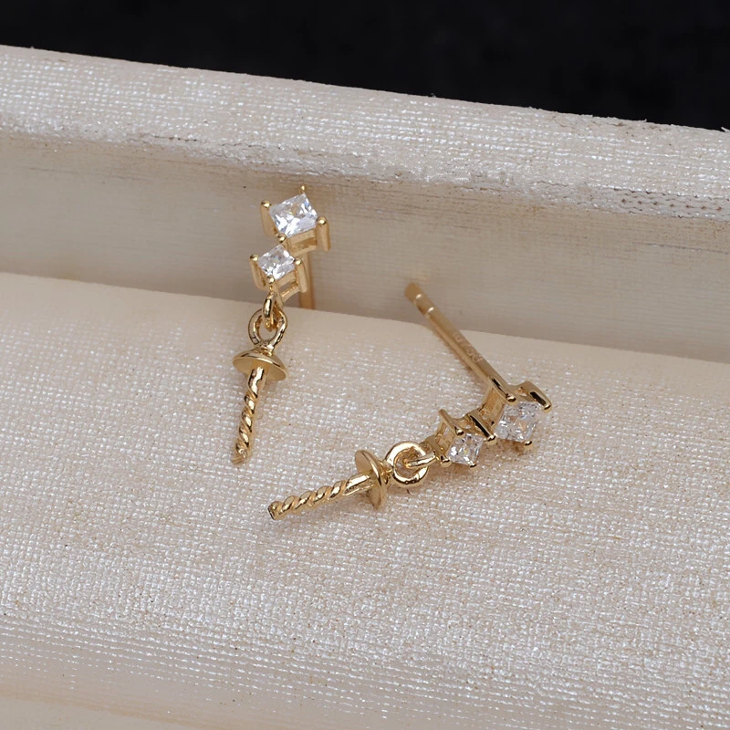 18K Gold AU750 Earrings Mountings Findings Mounts Base Jewelry Settings Accessories Part for Pearls Jade Agate Coral Crystal