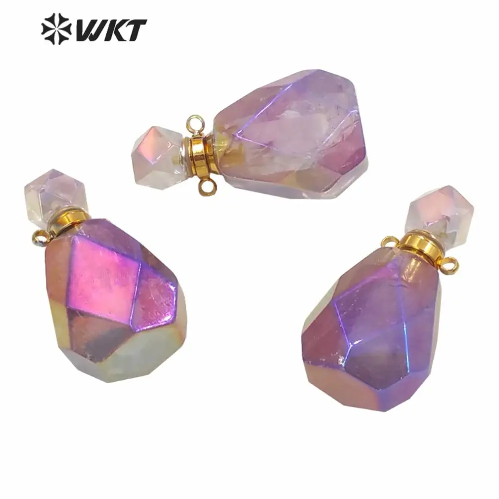 

WT-P1594 Wholesale Faceted Stone Bottle Pendant With Double Loops Purple Perfume Bottle Necklace Pendant For Women