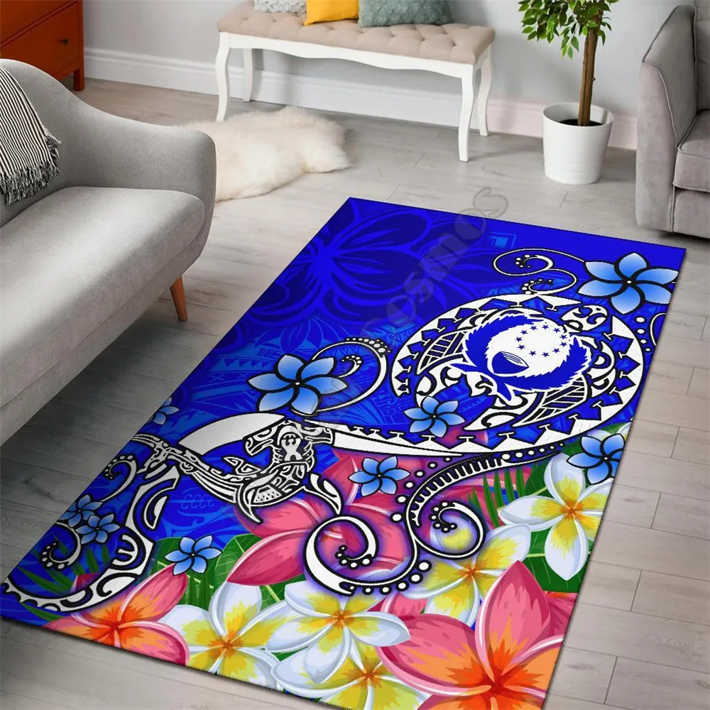 

Pohnpei Area Rug Turtle Plumeria Blue Anti-slip Rug Carpet Home Decoration Living Flannel Bedroom Non-slip Floor Rug