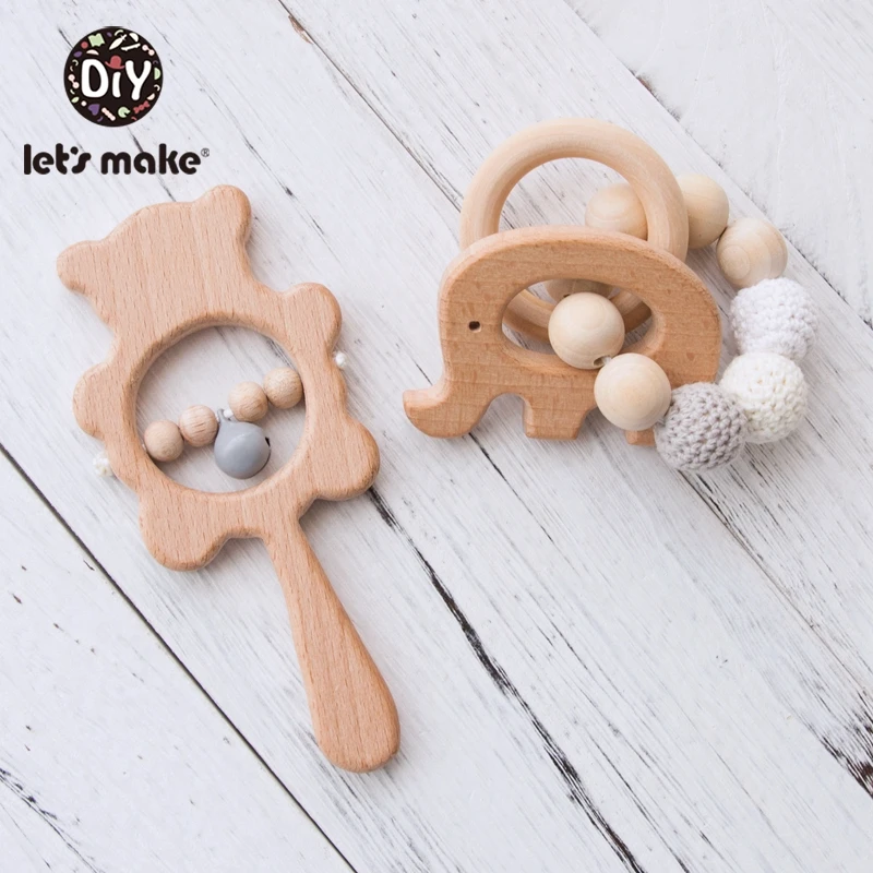 Let's Make 2pc New Born Baby Giocattoli di Legno Sonaglio Bambino Del Bambino di Crepitio del bambino Ciuccio Personalizzato Catena Sonagli Per 0 -12 mesi I Bambini