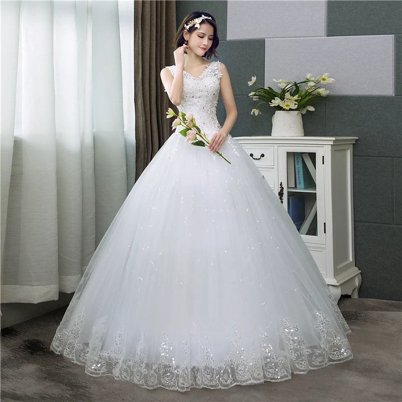 2024 Sexy V-neck Lace Wedding Dress Sleeveless Floral Print Ball Gown Wedding Dress Fashion Simple Estidos  Noivas Customized