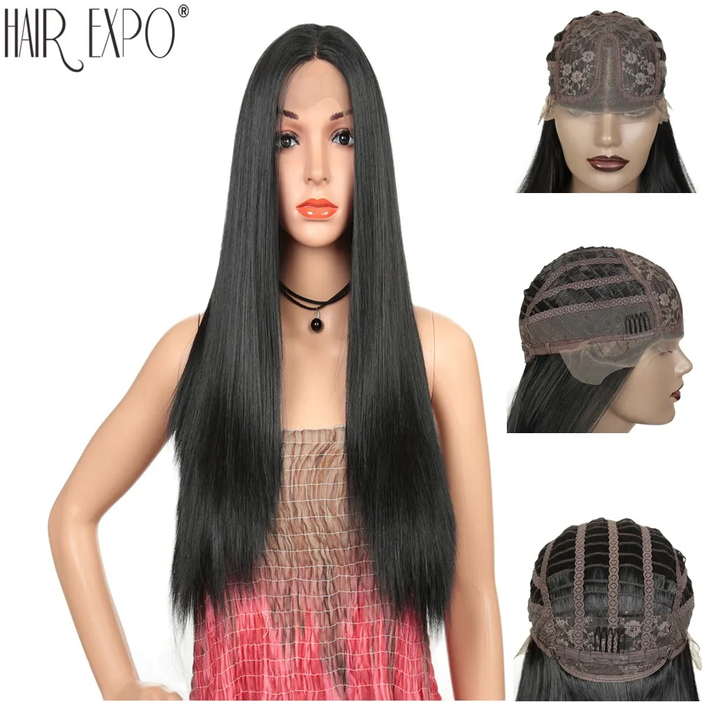 

26inchLace Part Wigs Long Straight Synthetic Hair Glueless Soft Middle Part Lace Wig For Black Women Hair Expo City