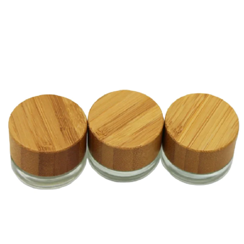 

5g Empty Clear Glass Jar Bamboo Wooden Lid Cosmetic Cream Sample Packaging Bottle Round Cosmetic Containers 10/25pcs