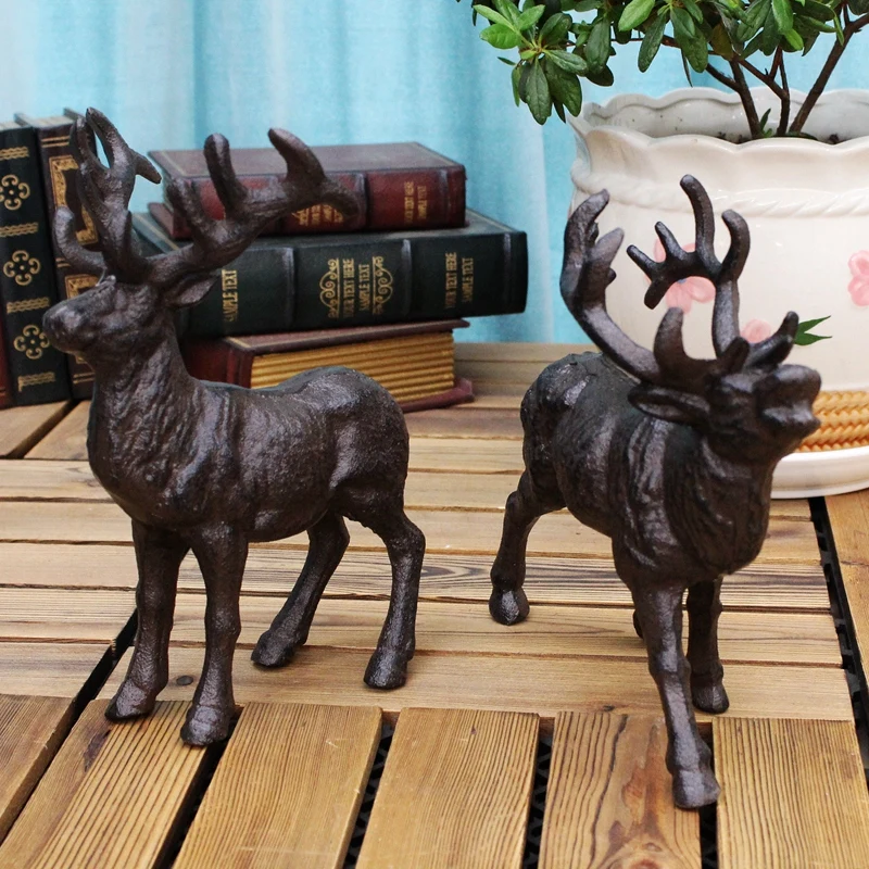 الأوروبي الرجعية ديكور المنزل الحديد الزهر الرنة التماثيل لهجات الصناعية الثقيلة ريفي ساحة عرض حالة الحيوان المعدني