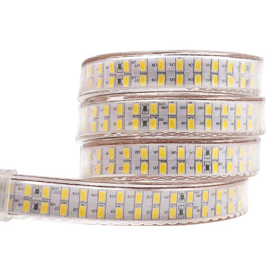 220V 110V 5730 LED Light Strip 240LEDs/M Double Row LED Strip Waterproof Ribbon Tape with EU/US/UK Switch Plug White/ Warm White