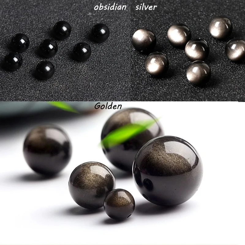 Natural Black Silver Color Obsidian Stone Beads Round Loose Spacer Beads For Jewelry Making DIY Bracelet Accessories 4-12mm 15\