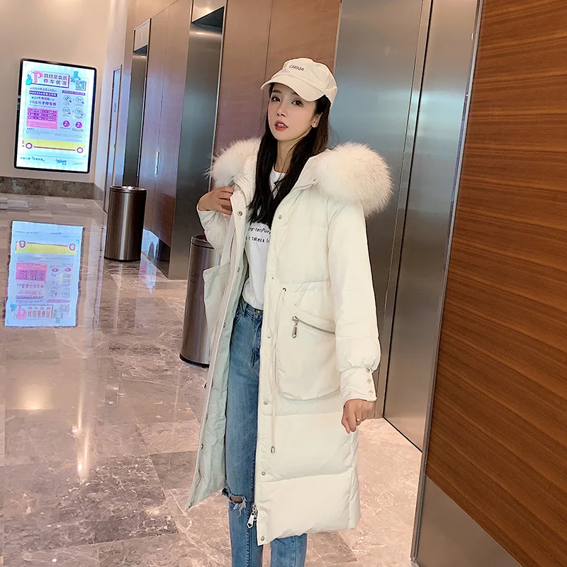 Jacket Fashion Womens Down Large Raccoon Fur Hooded Clothes 2021 Korean Winter Duck Down Coat Female Long Coat Hiver 1938